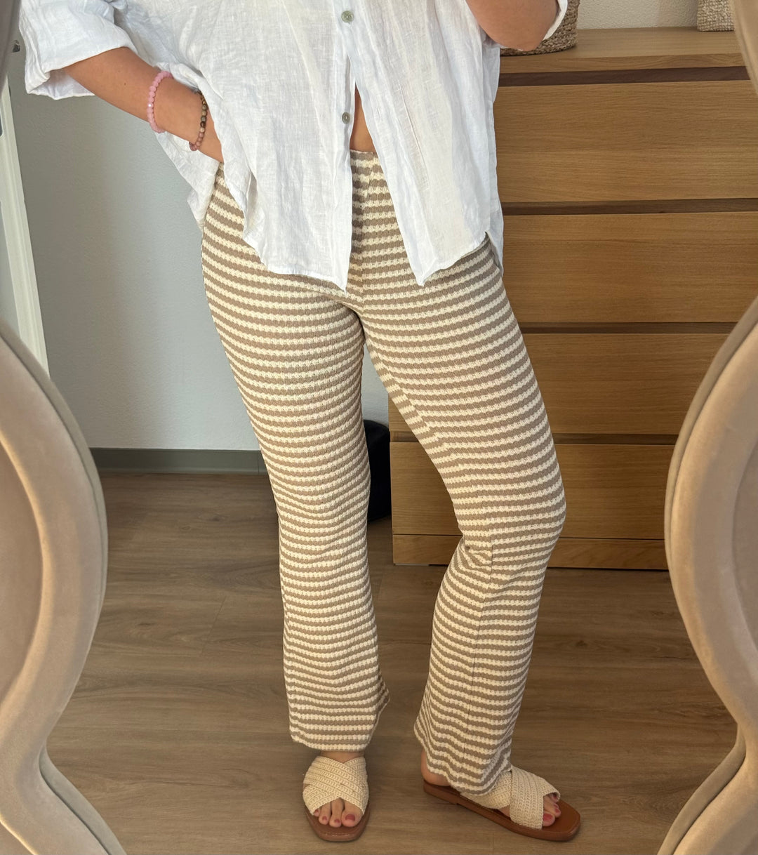 STRICKHOSE GESTREIFT - BEIGE/WEIß