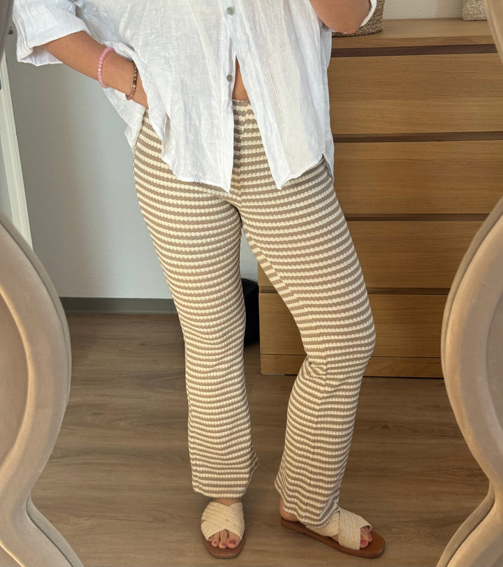 STRICKHOSE GESTREIFT - BEIGE/WEIß