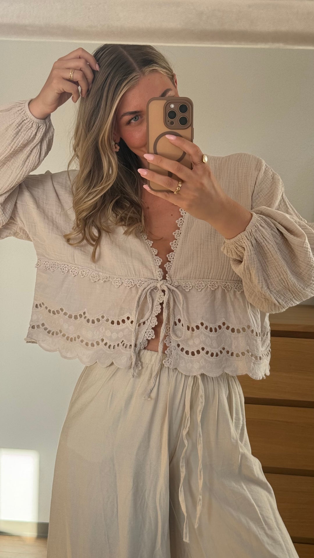 MUSSELIN BLUSE BOHO – BEIGE