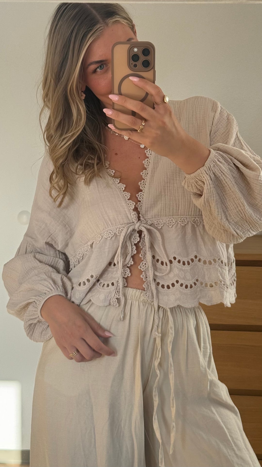 MUSSELIN BLUSE BOHO – BEIGE