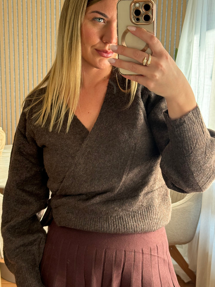 Pullover Kuschel Wrap - Espresso