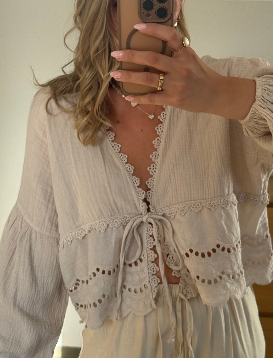 MUSSELIN BLUSE BOHO – BEIGE