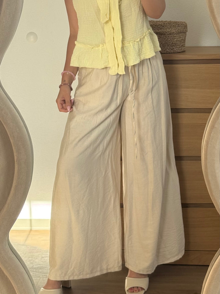 Elegante Hose mit weitem Bein- Beige
