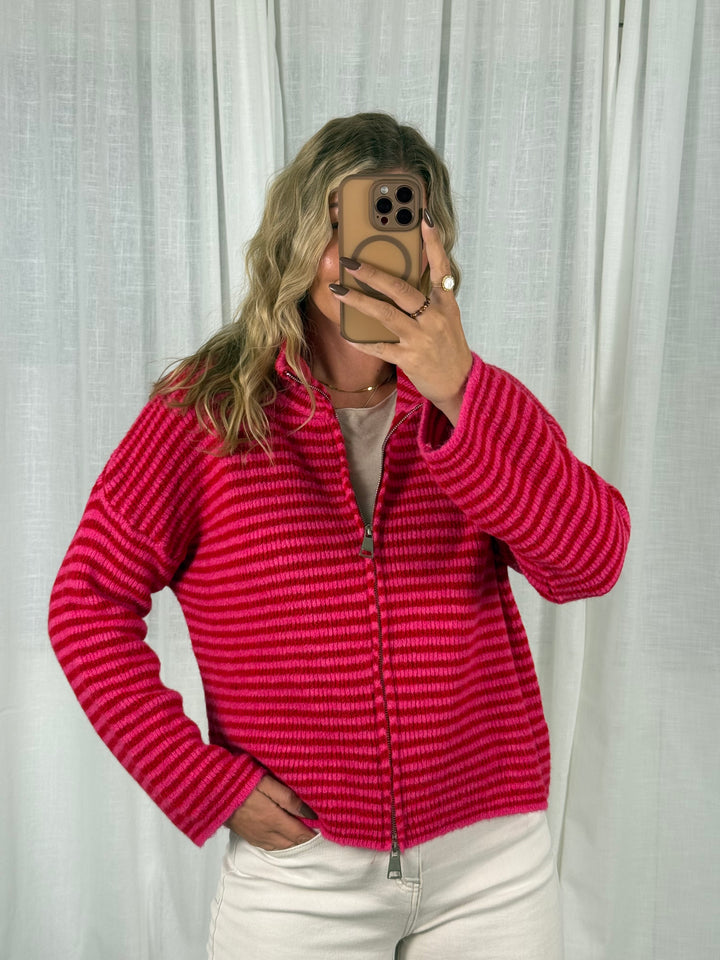 Zipper Cardigan - Streifen Pink