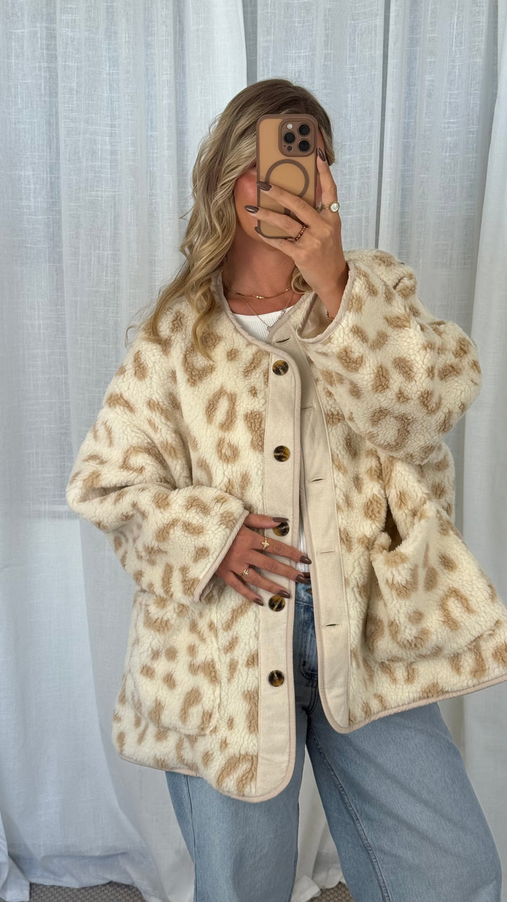 Teddyjacke Oversize Leo - Beige