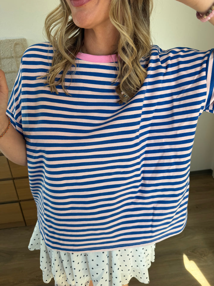 Streifen Shirt - Blau/Rosa