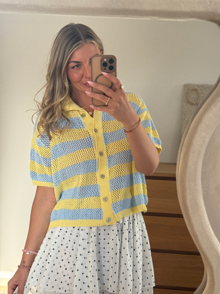 Grobstrick Polo-Shirt - Gelb/Blau