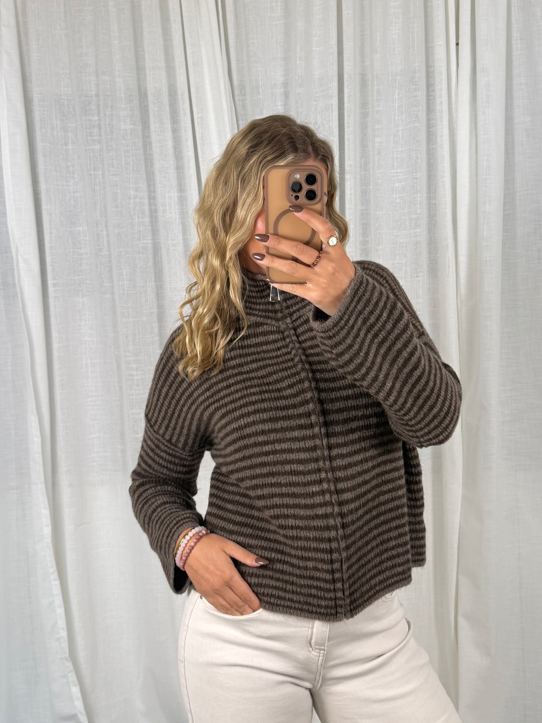 Zipper Cardigan - Streifen Braun