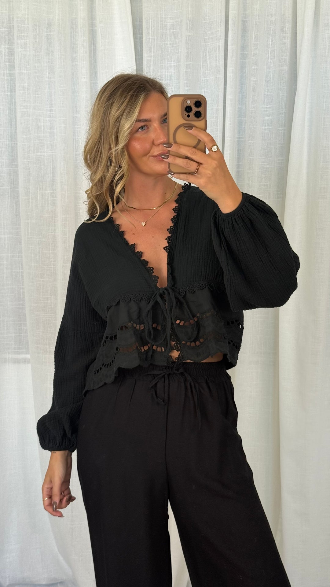 MUSSELIN BLUSE BOHO – Schwarz