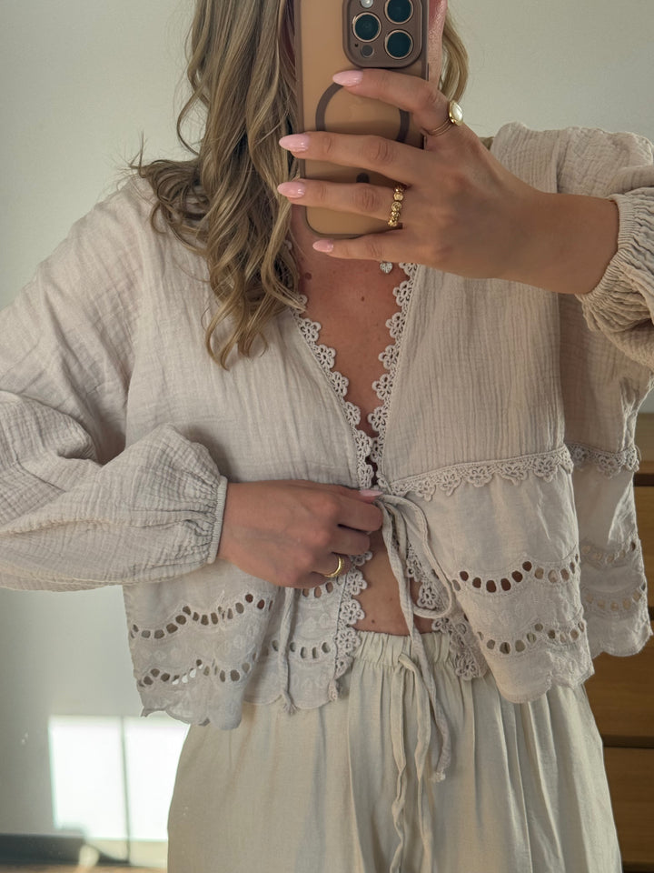 MUSSELIN BLUSE BOHO – BEIGE