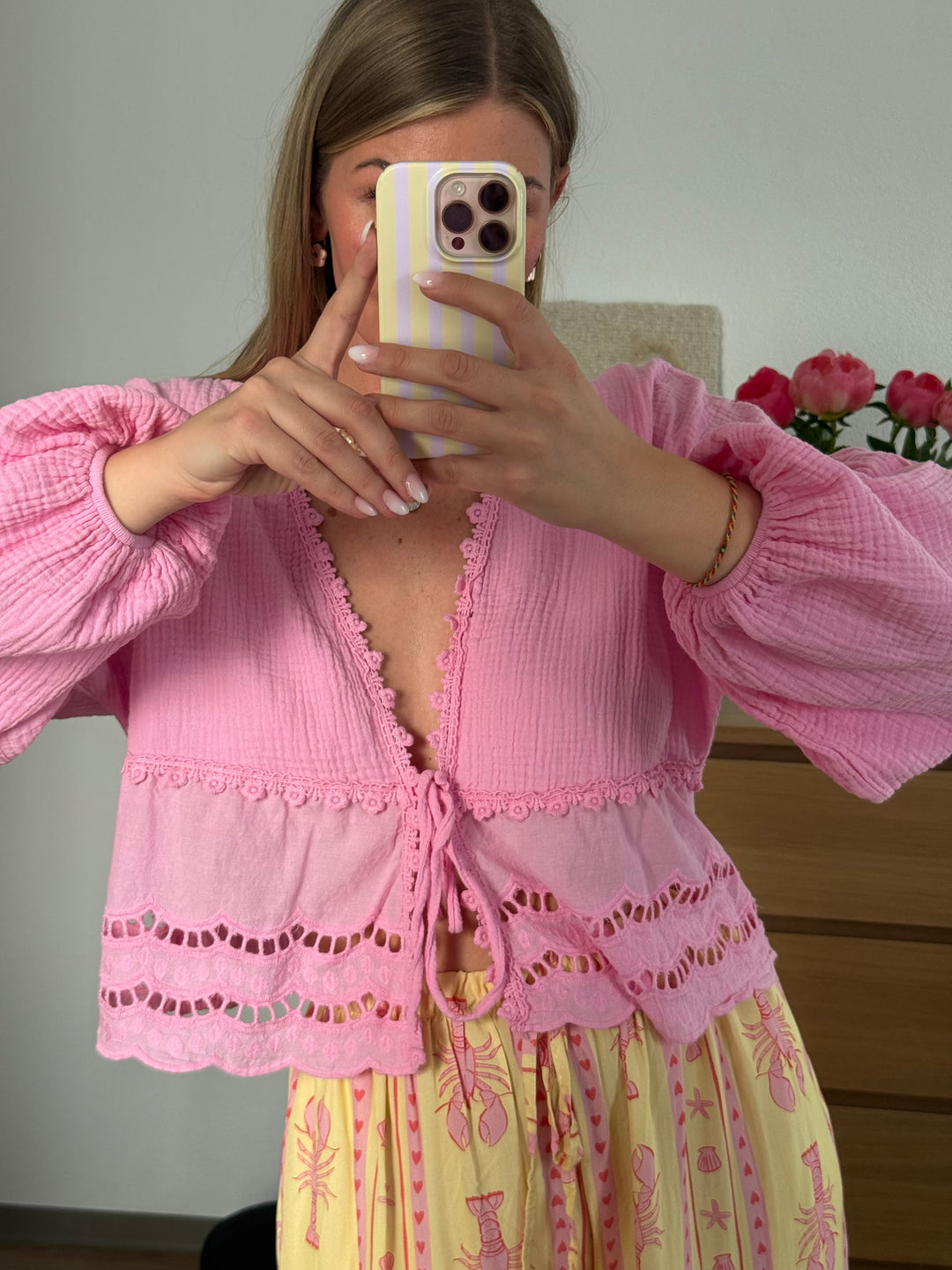 MUSSELIN BLUSE BOHO - ROSA