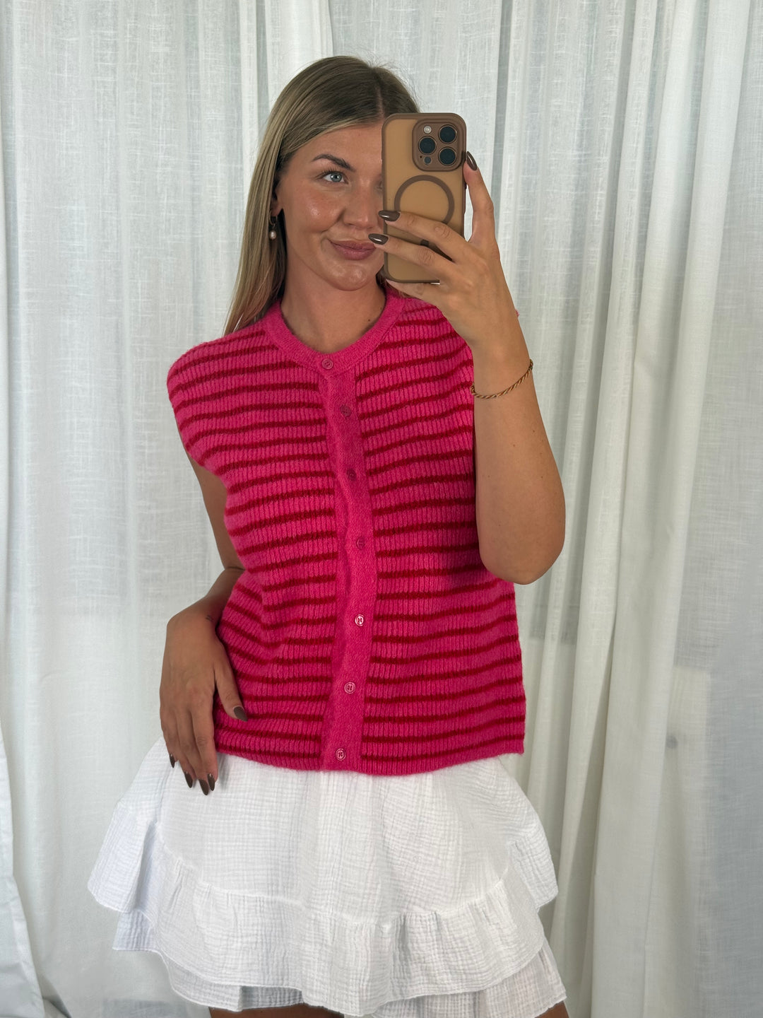 Striped Knit Vest - Pink/Rot