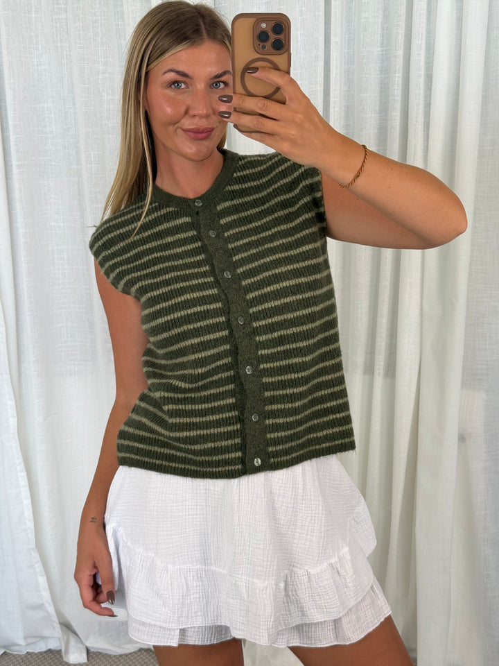 Striped Knit Vest - Grün