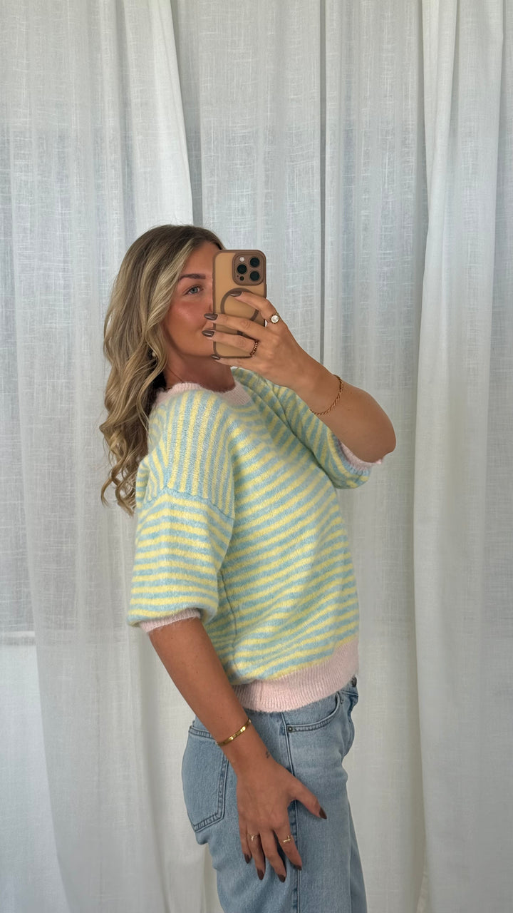 Strickshirt gestreift – Gelb/Blau