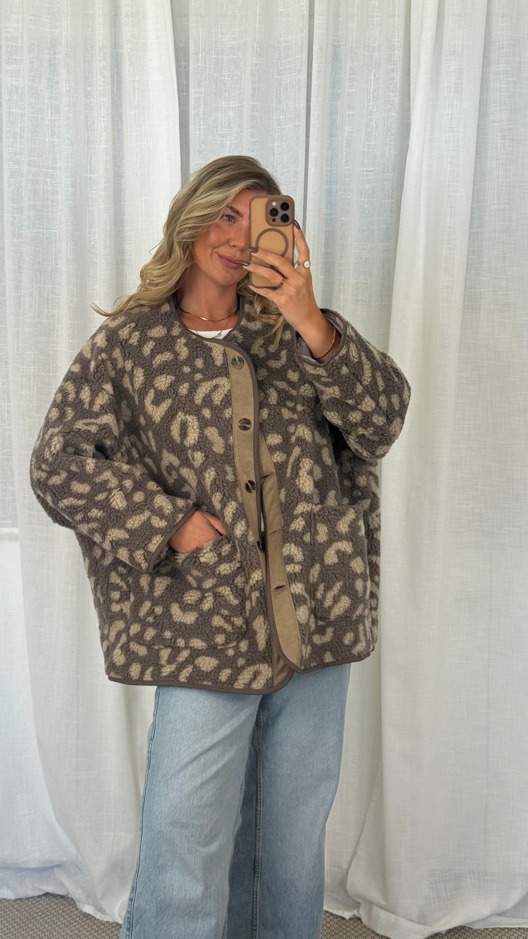 Teddyjacke Oversize Leo - Taupe