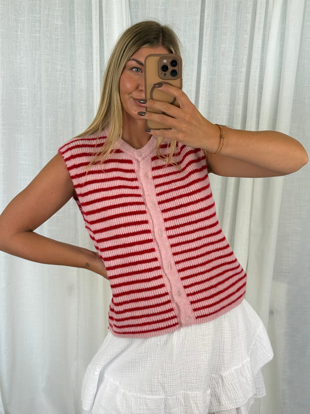 Striped Knit Vest - Rosa