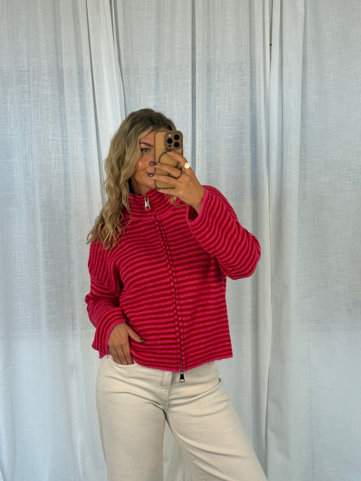 Zipper Cardigan - Streifen Pink