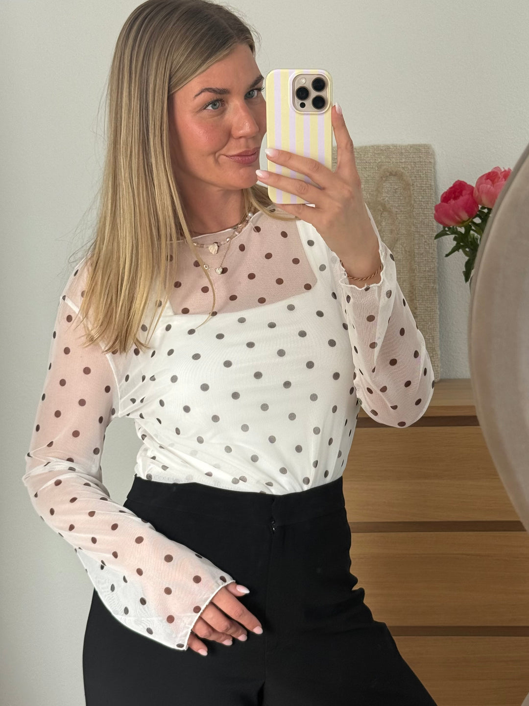 POLKA DOT MESH SHIRT - WEIß