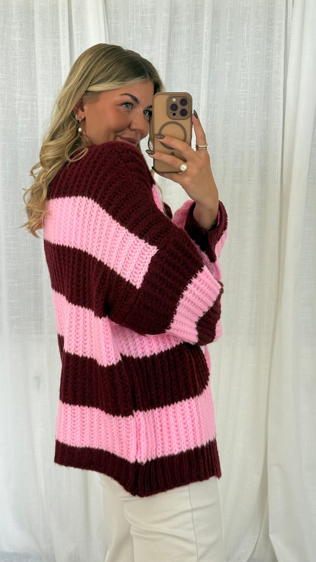 Streifen Cardigan - Pink/Burgundy