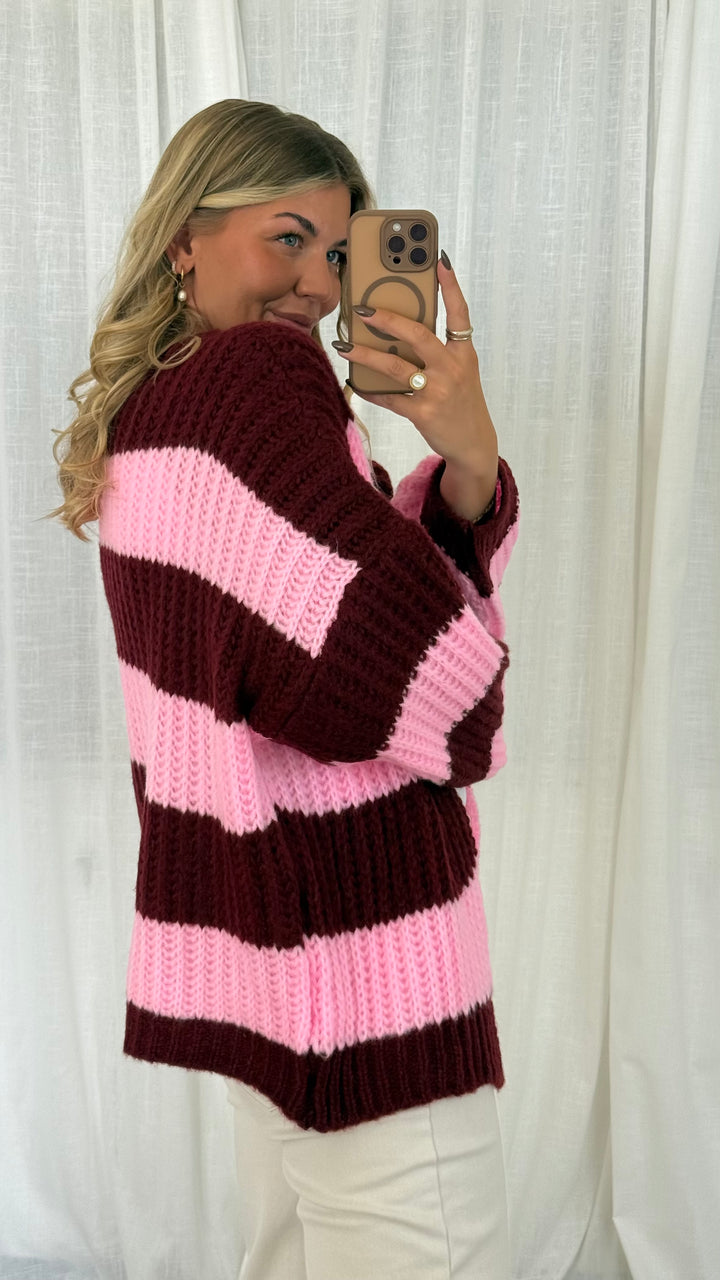 Streifen Cardigan - Pink/Burgundy