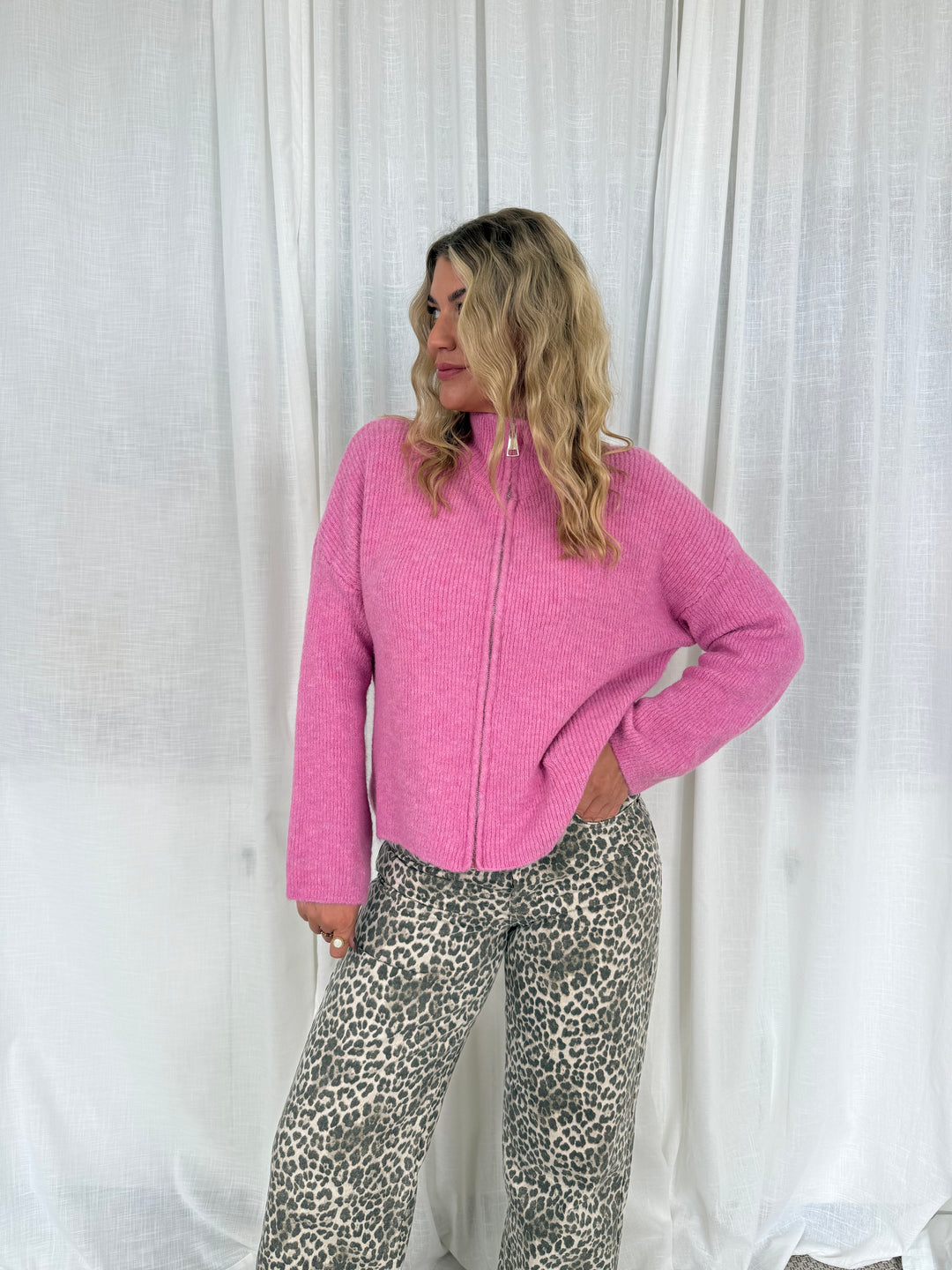 Zipper Cardigan - Uni Pink