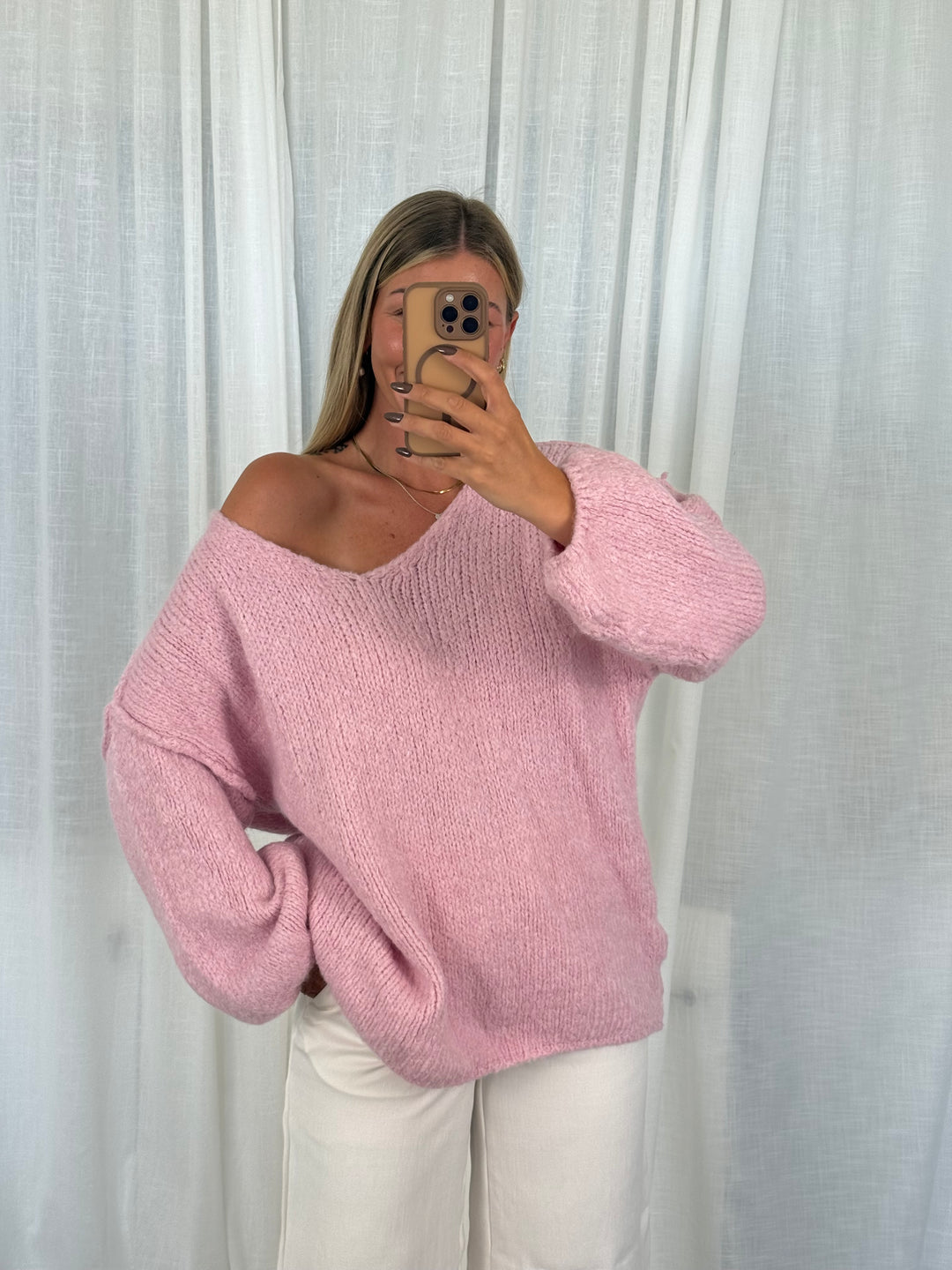 Pullover Fluffy Knit V - Rosa