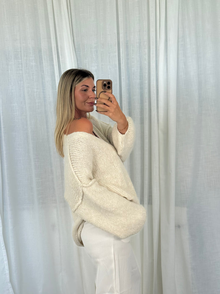 Pullover Fluffy Knit V - Weiß