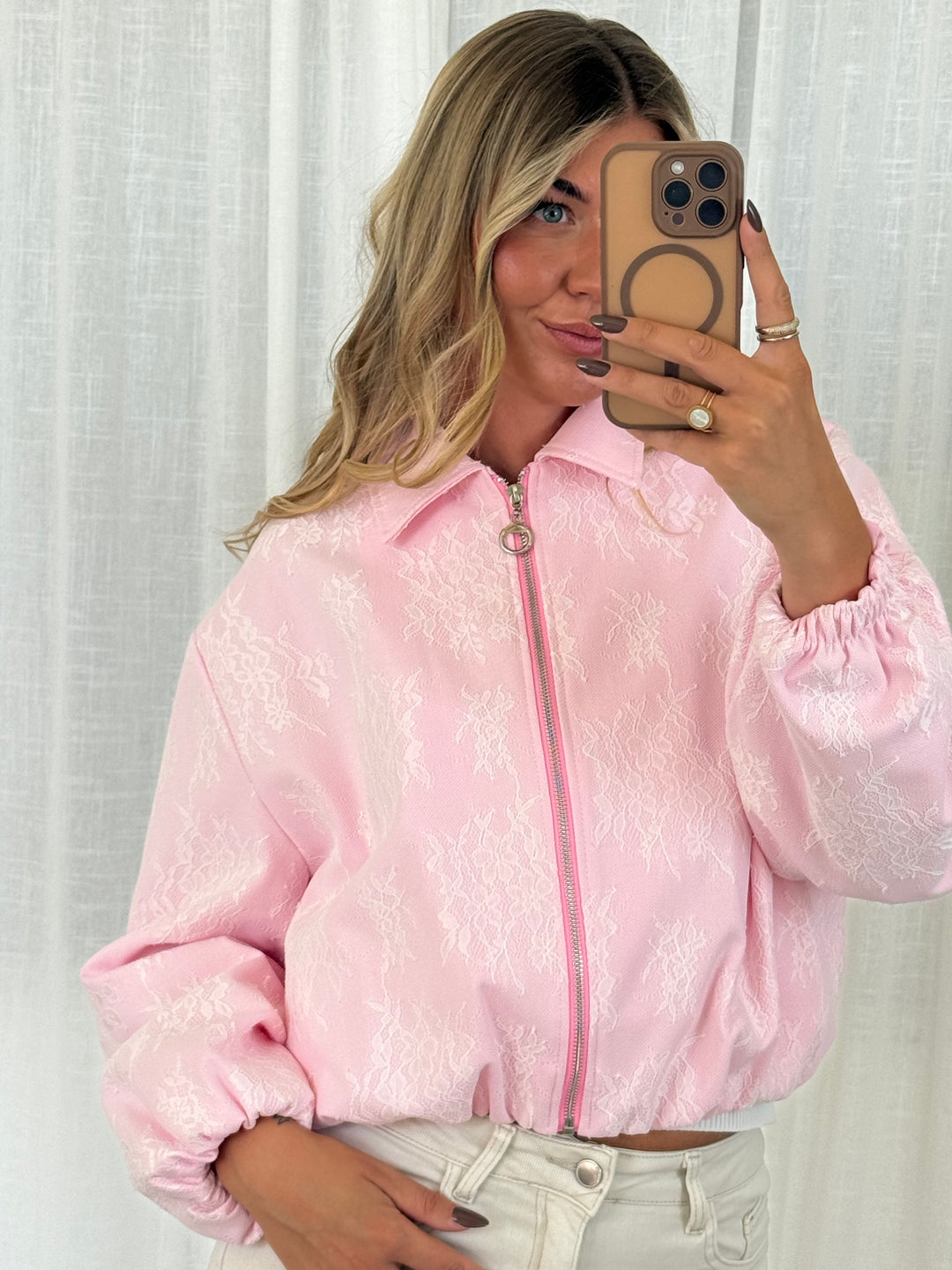 Zipper Jacke Lace - Rosa