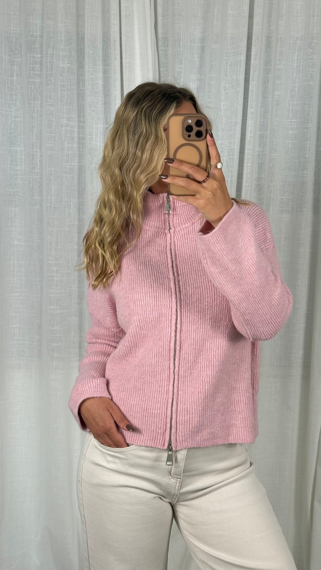 Zipper Cardigan - Uni Rosa