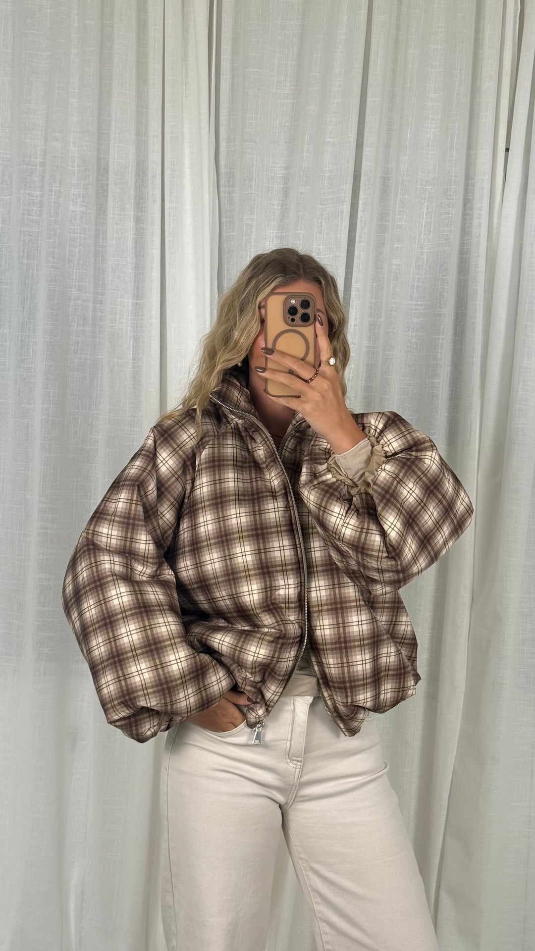 Karo Puffy Jacket - Braun