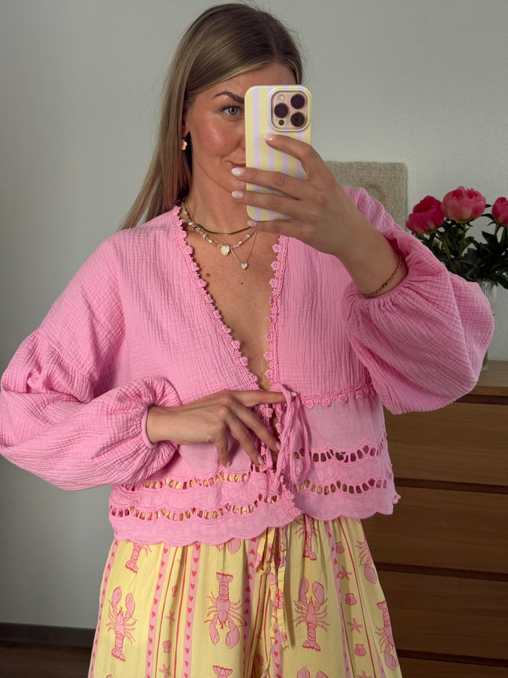 MUSSELIN BLUSE BOHO - ROSA