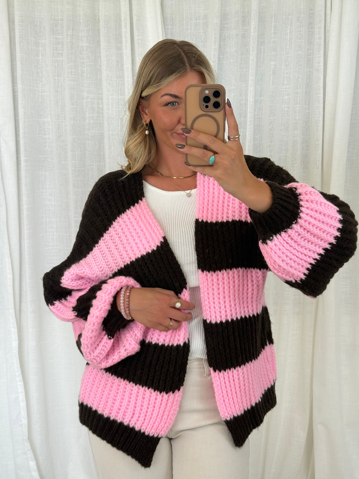 Streifen Cardigan - Pink/Braun