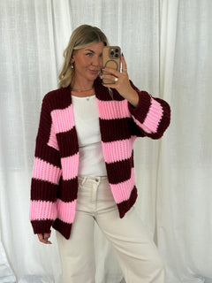 Streifen Cardigan - Pink/Burgundy