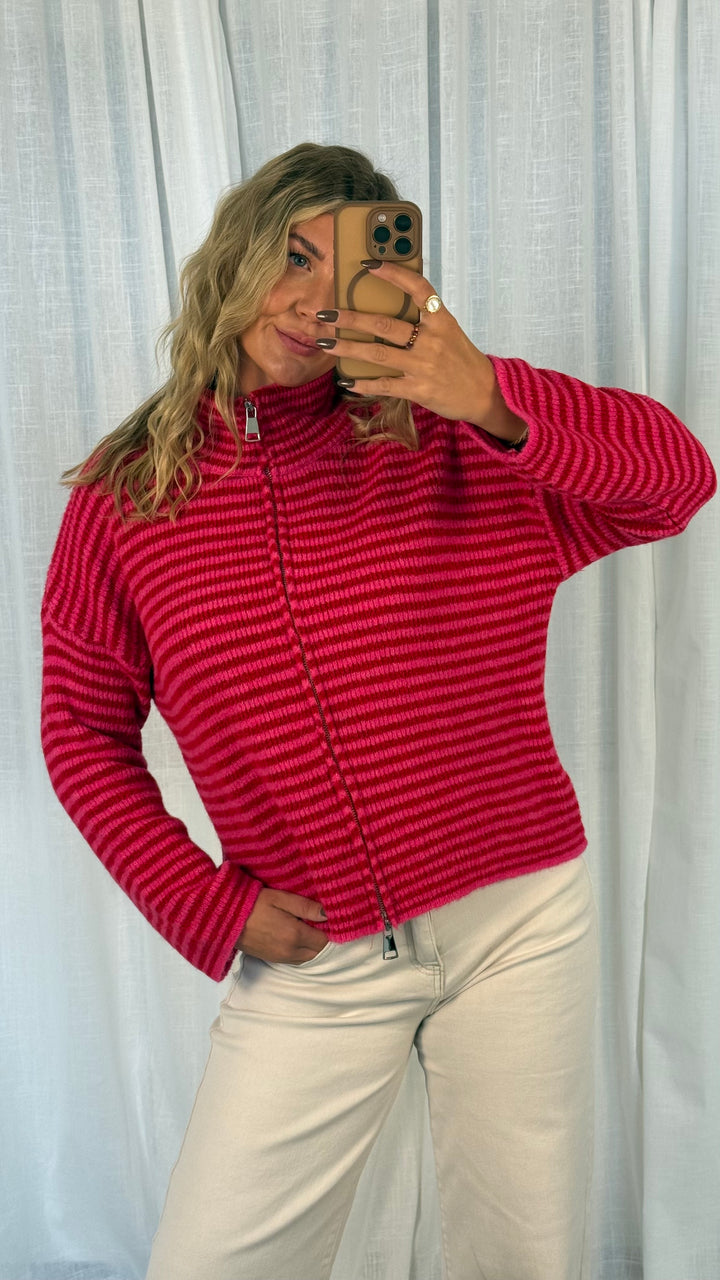 Zipper Cardigan - Streifen Pink