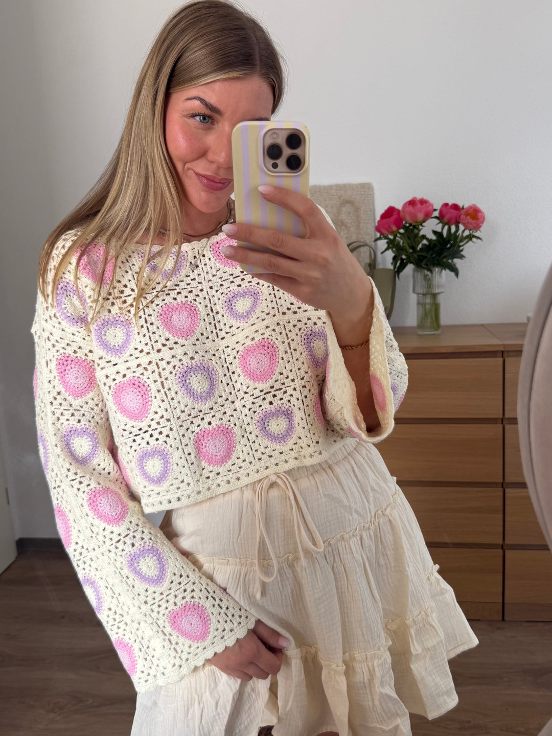STRICKPULLOVER MUSTER - BEIGE/ROSA