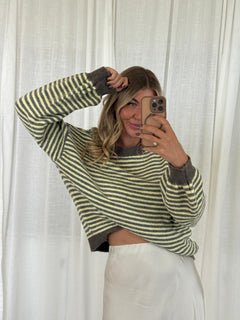 Pullover Streifchen - Taupe/Gelb