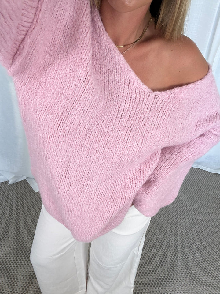 Pullover Fluffy Knit V - Rosa