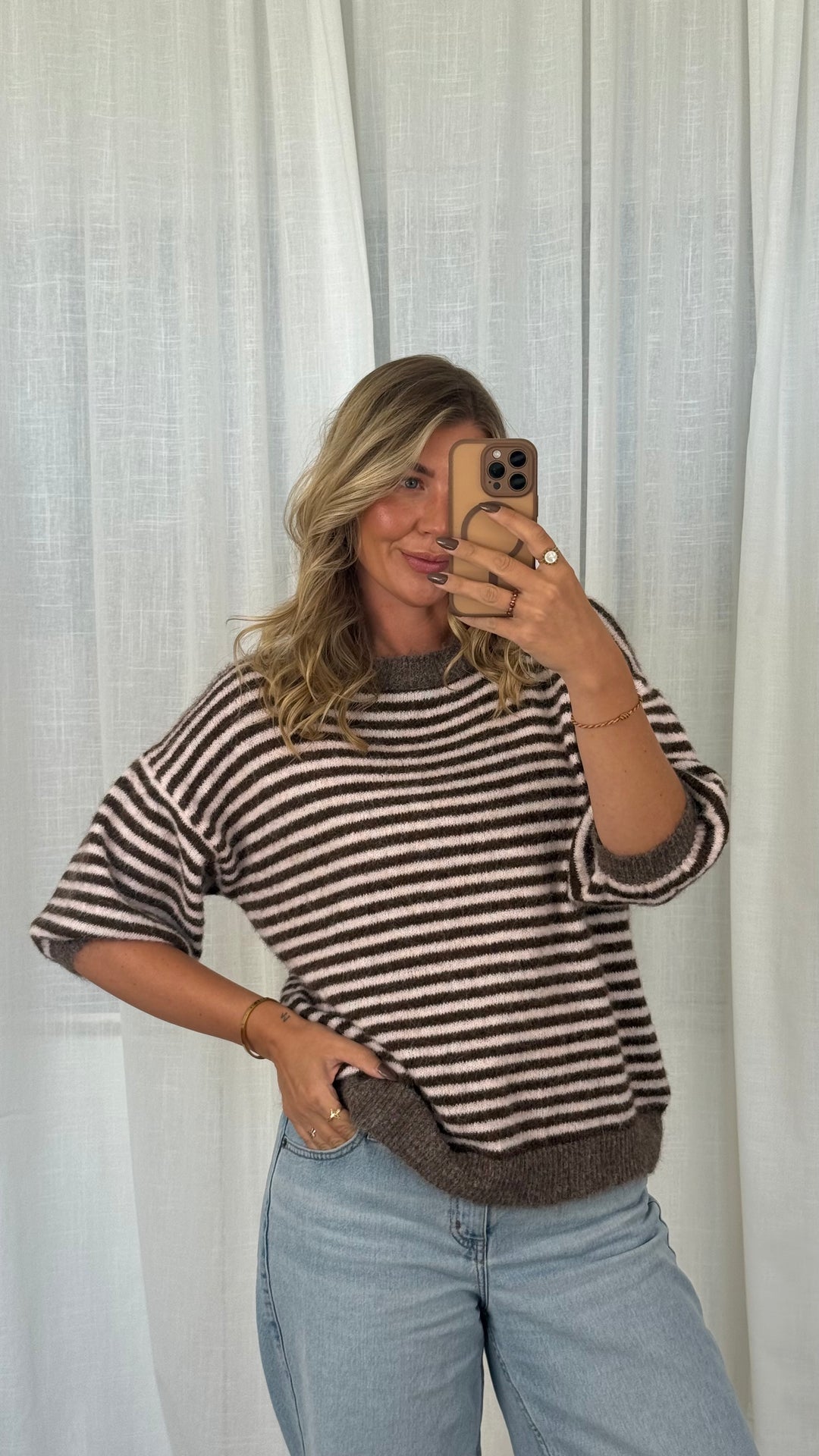 Strickshirt gestreift – Braun