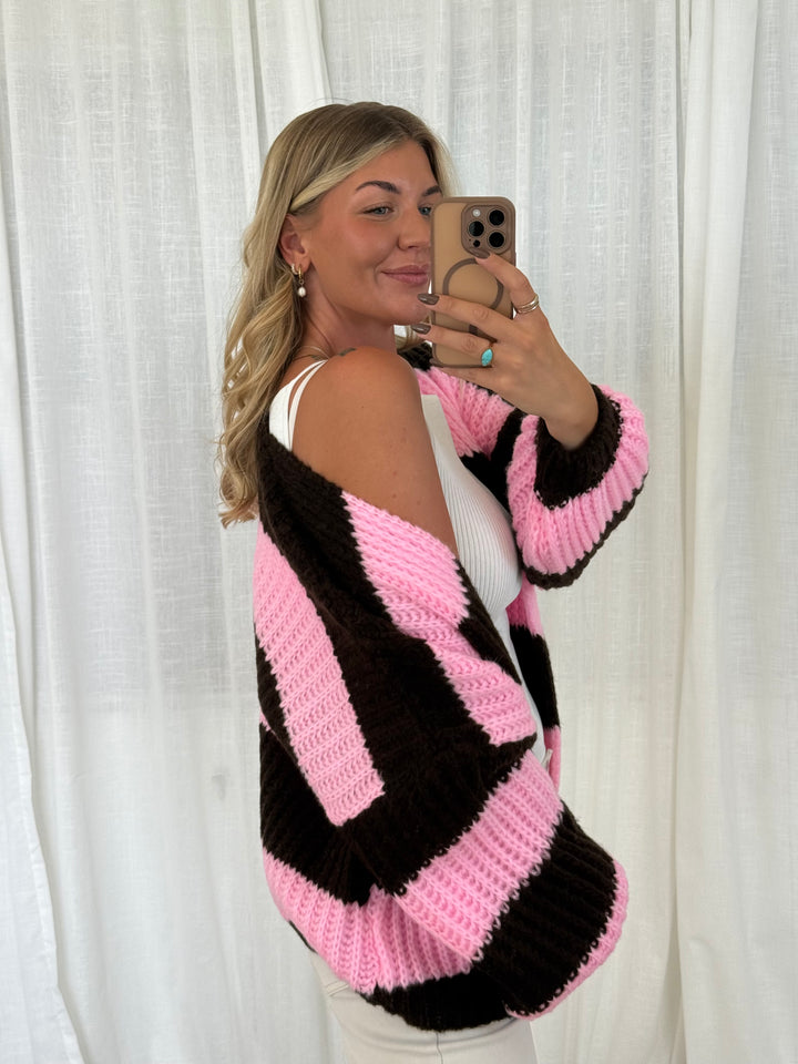 Streifen Cardigan - Pink/Braun