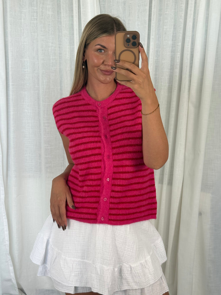 Striped Knit Vest - Pink/Rot