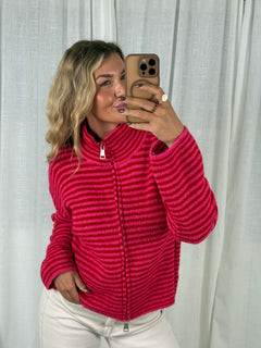 Zipper Cardigan - Streifen Pink