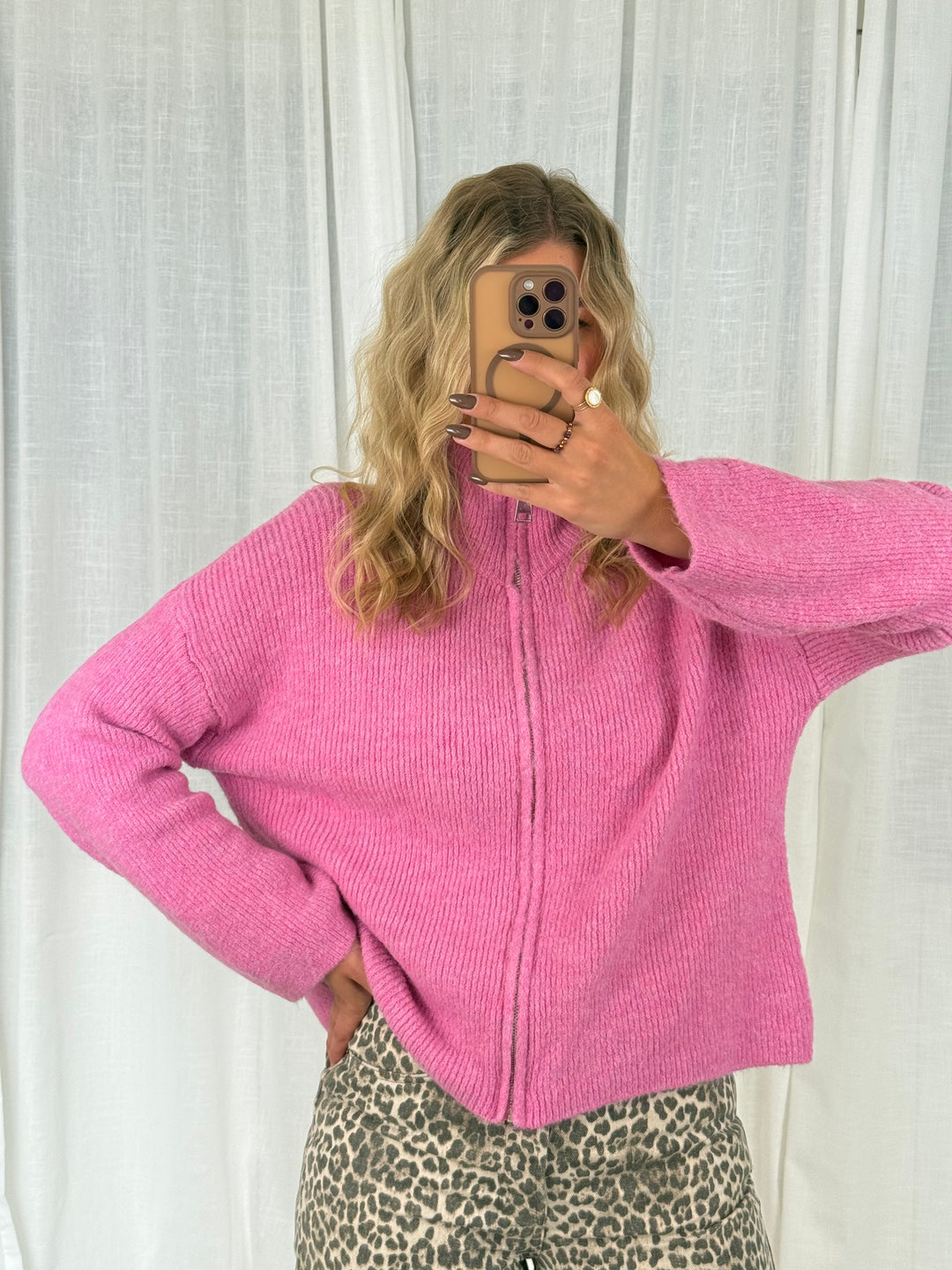 Zipper Cardigan - Uni Pink