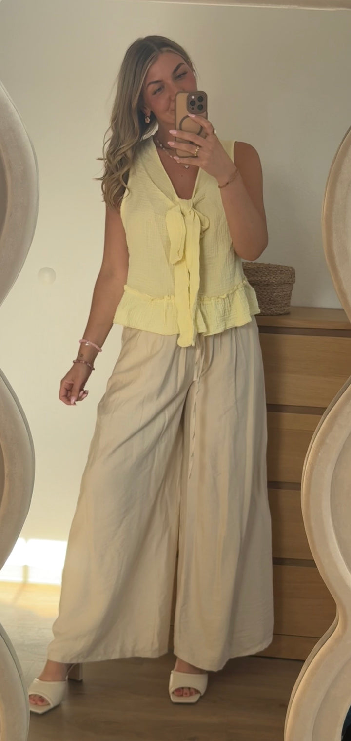 Elegante Hose mit weitem Bein- Beige