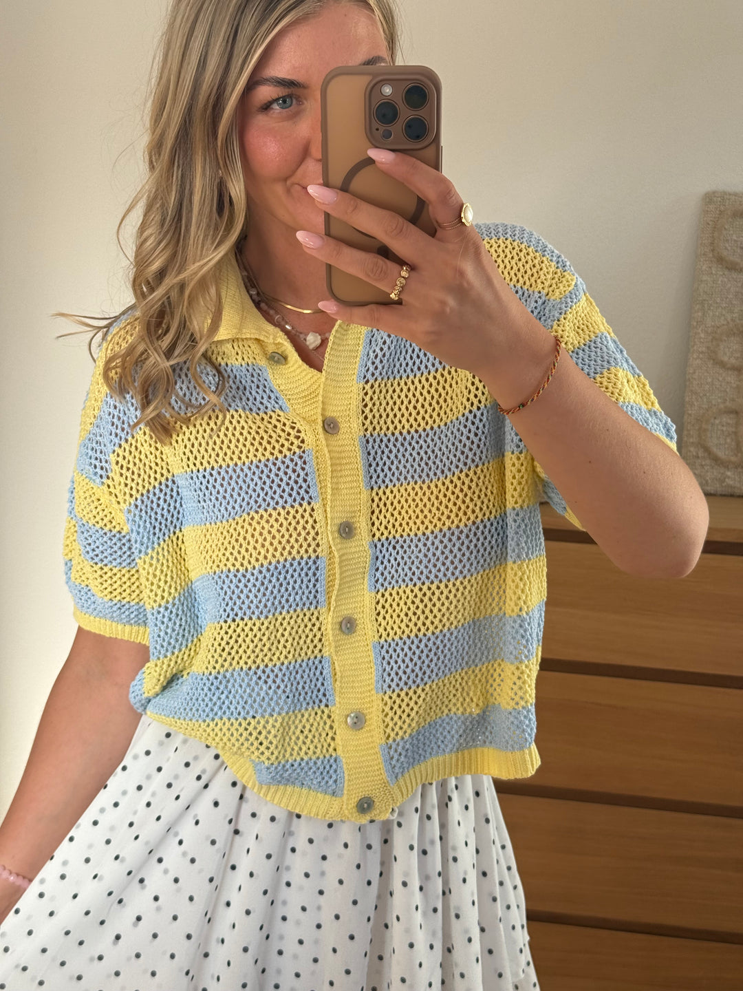 Grobstrick Polo-Shirt - Gelb/Blau