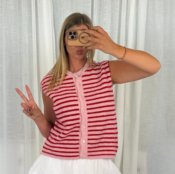 Striped Knit Vest - Rosa