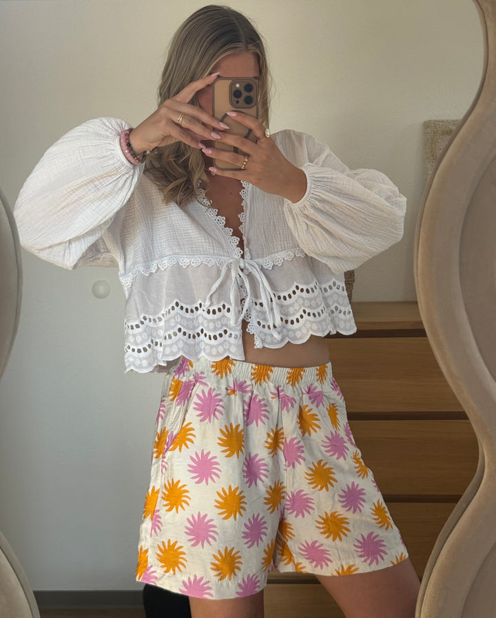 MUSSELIN BLUSE BOHO - WEIß