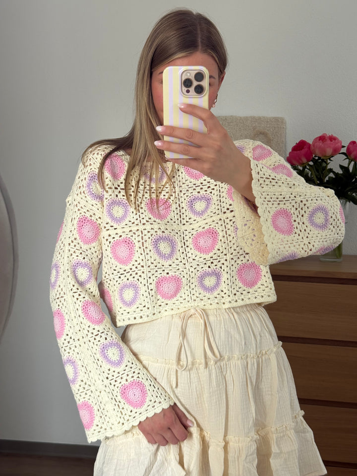 STRICKPULLOVER MUSTER - BEIGE/ROSA