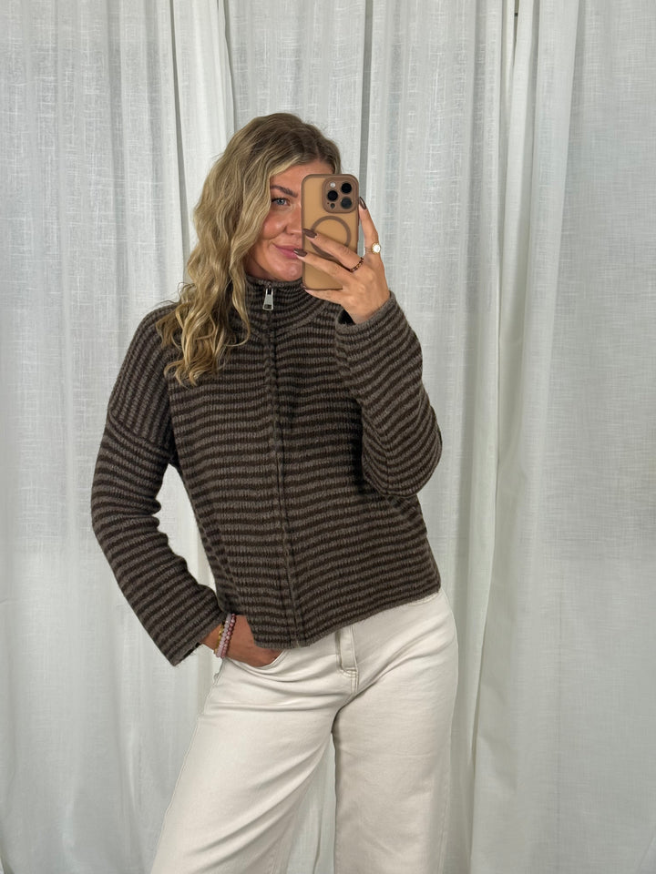 Zipper Cardigan - Streifen Braun