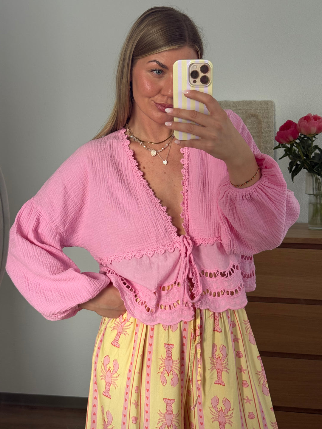 MUSSELIN BLUSE BOHO - ROSA