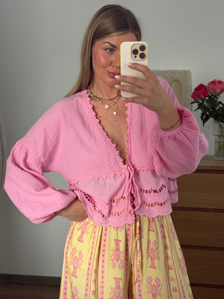 MUSSELIN BLUSE BOHO - ROSA